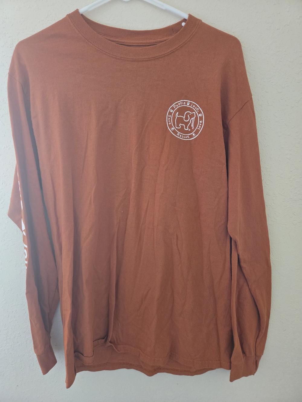 Puppie Love Thanksgiving Rust Long Sleeve Tee with Small White Logo